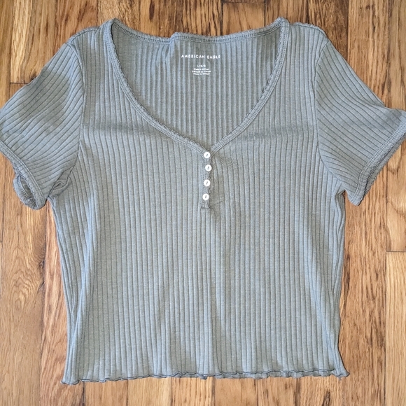 Ribbed green crop top AEO - Picture 2 of 3